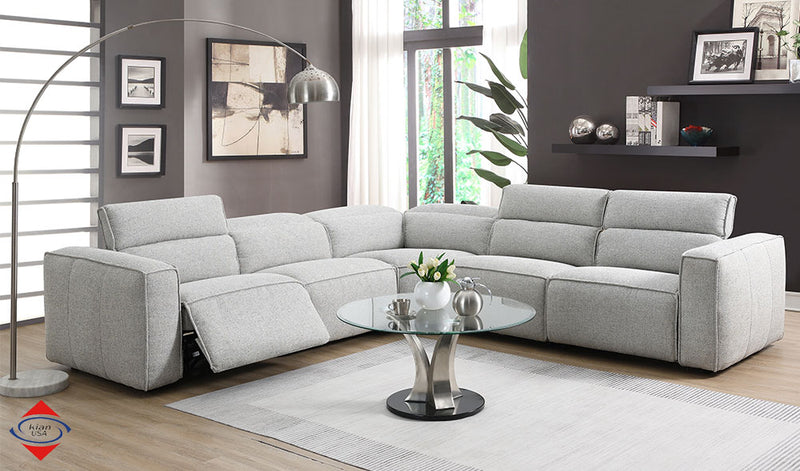 Kian Cloud 5-Piece Deep-Wide Seat Power Reclining Sectional Sofa with Power Headrests & Footrests – Gray