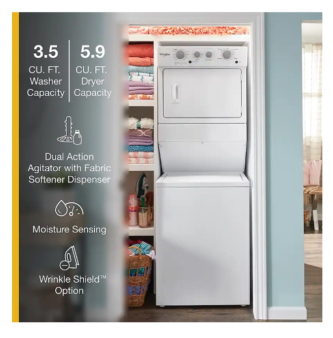 Whirlpool - 3.5 Cu. Ft. Top Load Washer & 5.9 Cu. Ft. Electric Dryer - Dual Action Agitator - White