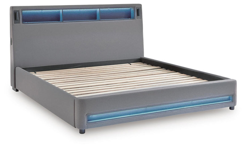 Finigale King Upholstered Bed with Wireless Audio