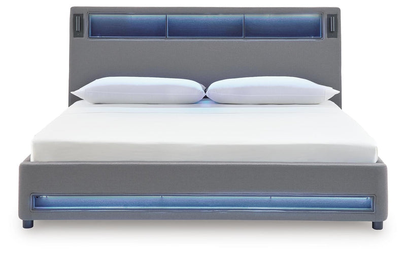 Finigale King Upholstered Bed with Wireless Audio