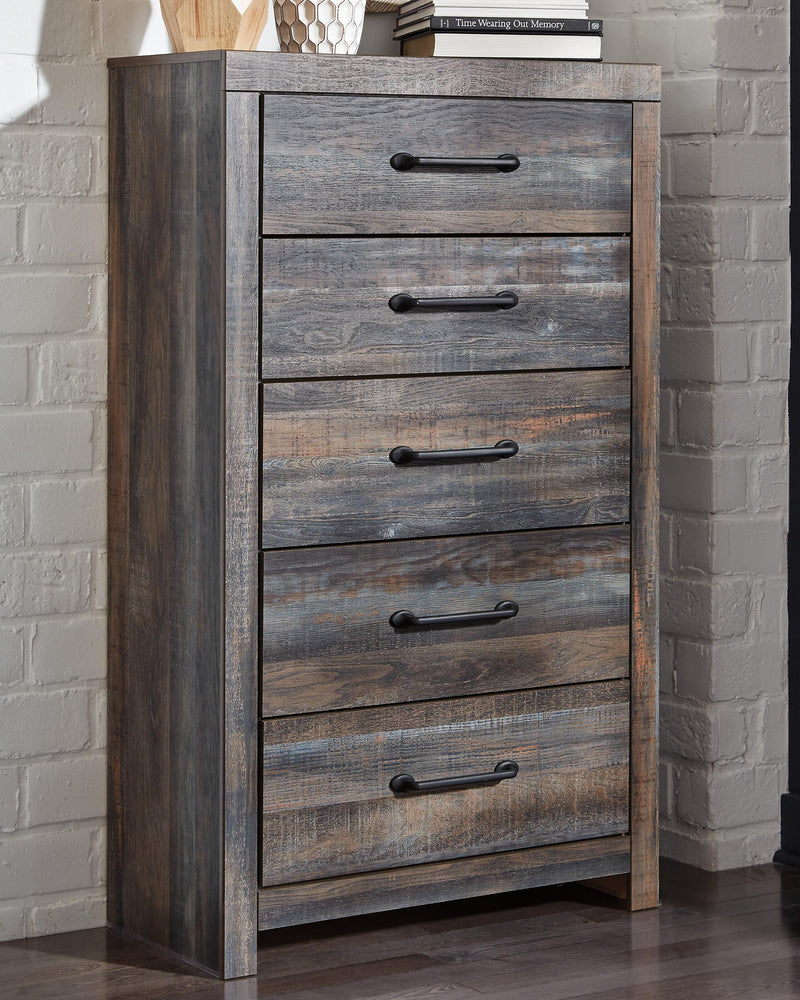 Drystan Queen Panel Bed with 4 Storage Drawers, Dresser, Mirror, Chest and Nightstand