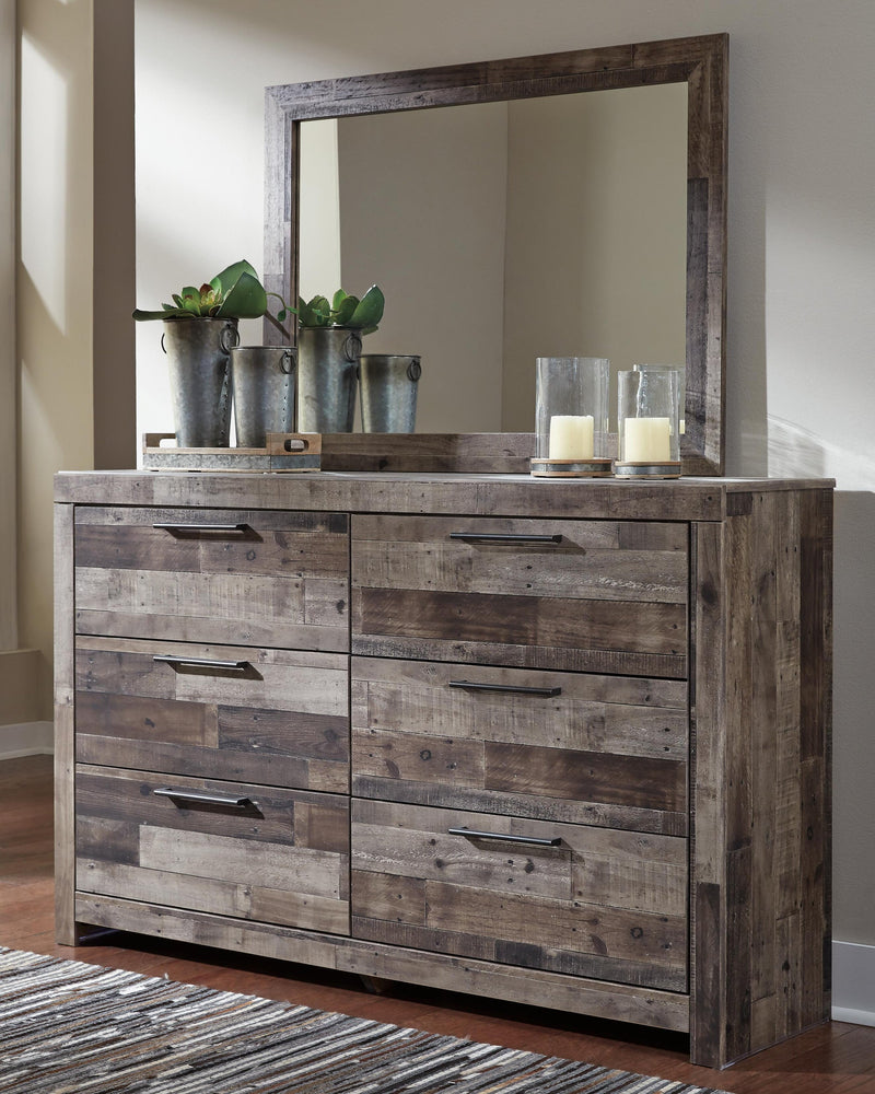Derekson King Panel Headboard Bed with Mirrored Dresser