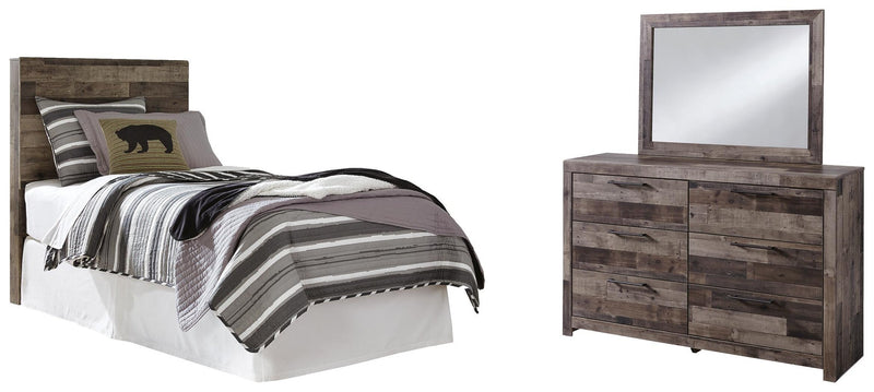 Derekson Twin Panel Headboard Bed with Mirrored Dresser