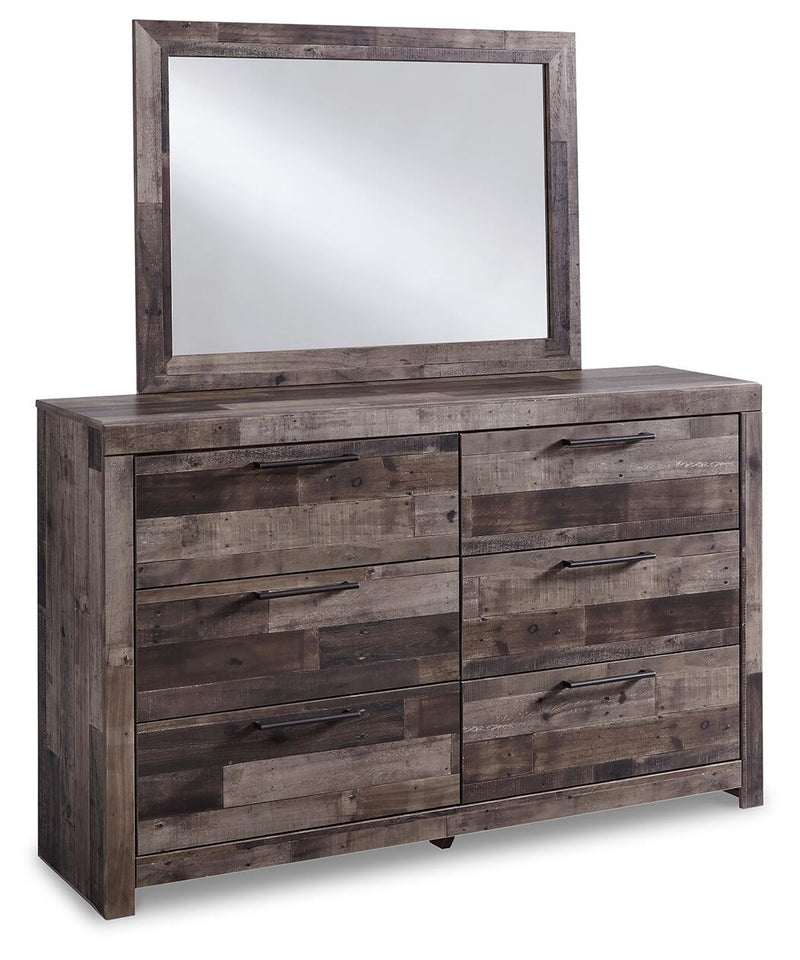 Derekson Queen/Full Panel Headboard Bed with Mirrored Dresser, Chest and Nightstand