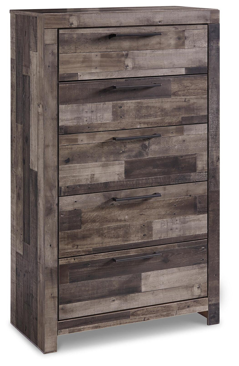 Derekson Queen/Full Panel Headboard Bed with Mirrored Dresser, Chest and Nightstand
