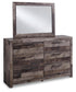 Derekson Full Panel Headboard Bed with Mirrored Dresser, Chest and Nightstand