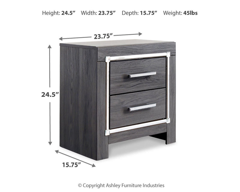 Lodanna Queen Panel Bed with 2 Storage Drawers, Dresser, Mirror and Nightstand
