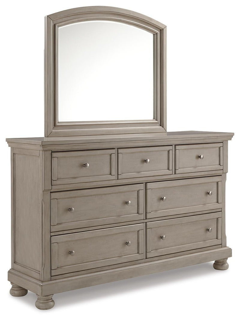 Lettner California King Panel Bed with Mirrored Dresser, Chest and Nightstand