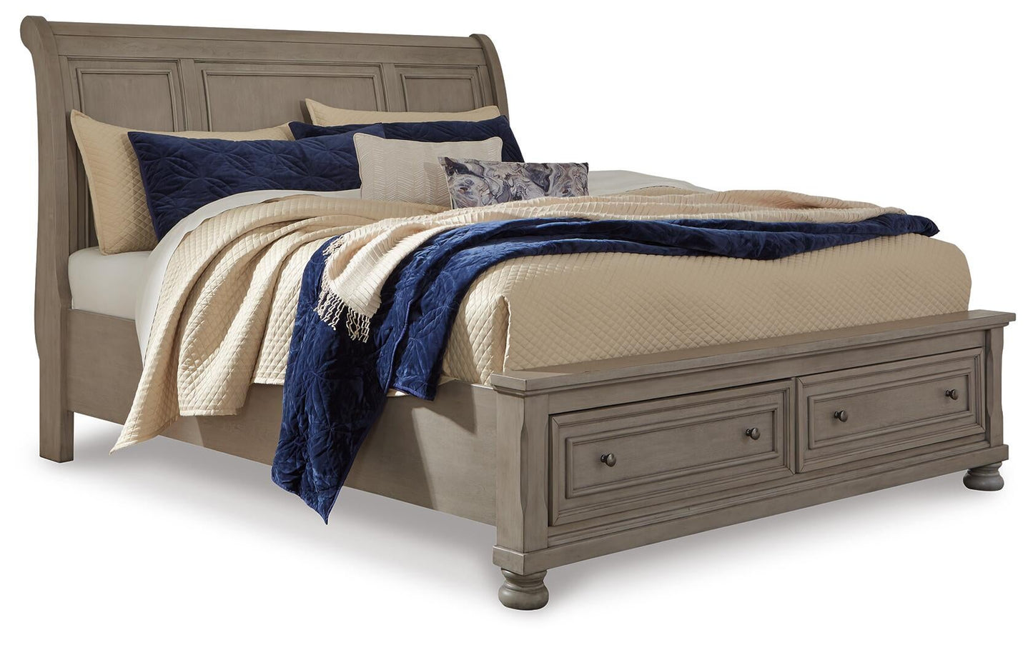 Lettner California King Sleigh Bed with Mirrored Dresser