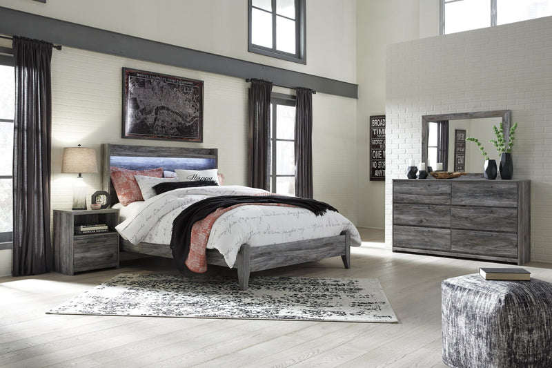 Baystorm Queen Panel Bed with Mirrored Dresser and Nightstand