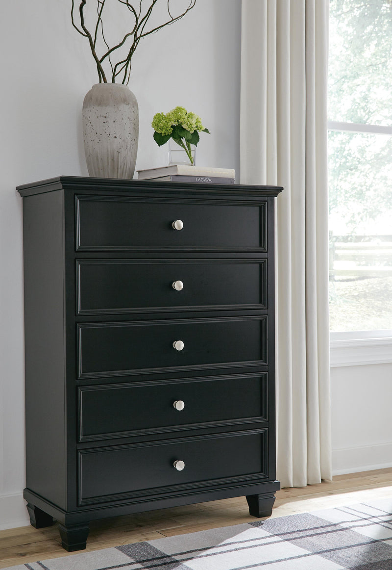 Lanolee Queen Panel Bed with Mirrored Dresser, Chest and Nightstand