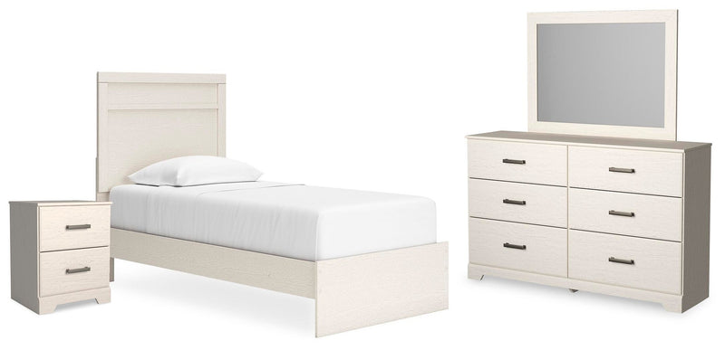 Stelsie Twin Panel Bed with Mirrored Dresser and Nightstand