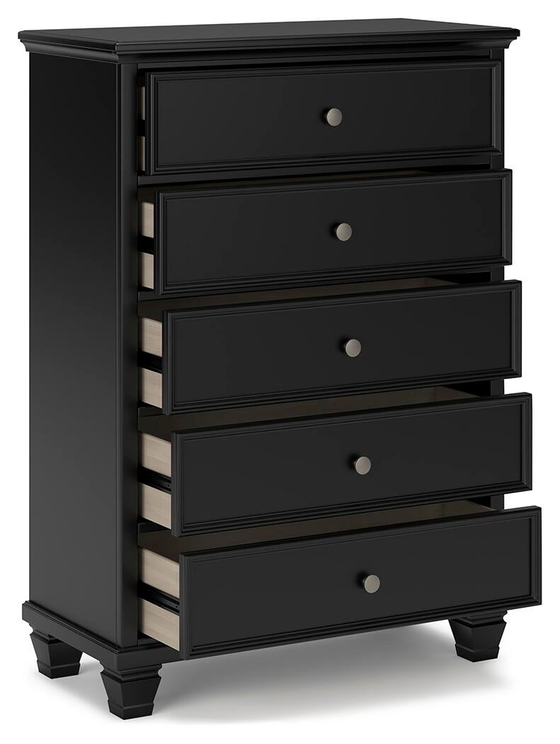 Lanolee King Panel Bed with Mirrored Dresser, Chest and Nightstand