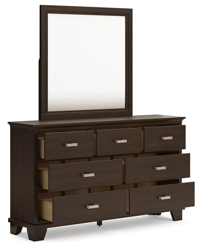 Covetown Queen Panel Bed with Mirrored Dresser