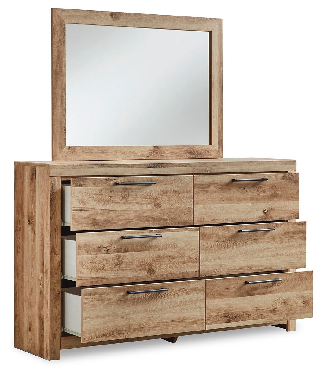 Hyanna King Panel Storage Bed with 1 Under Bed Storage Drawer, Dresser and Mirror