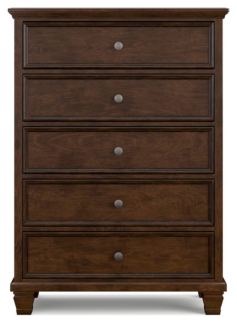 Danabrin King Panel Bed with Mirrored Dresser, Chest and Nightstand
