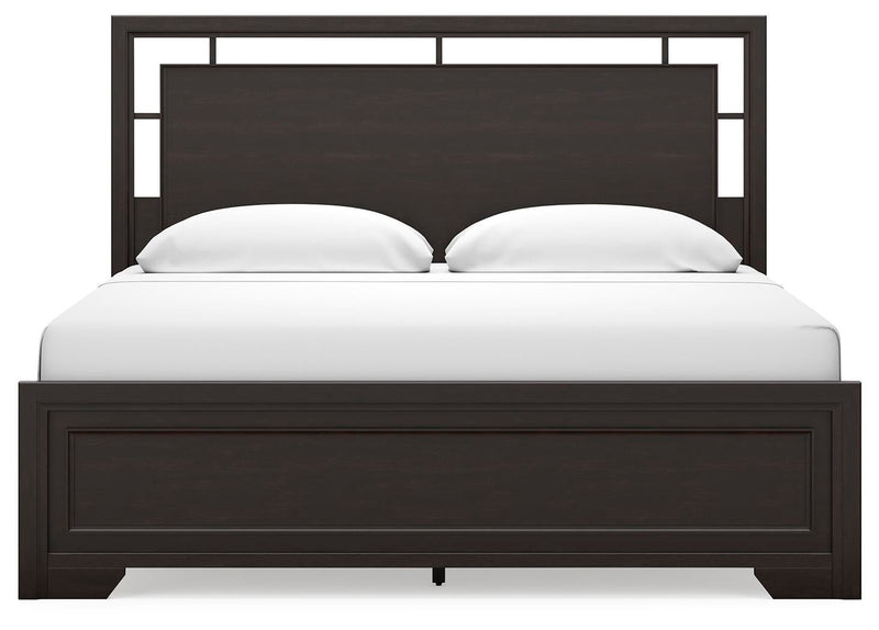 Covetown King Panel Bed with Mirrored Dresser and Nightstand