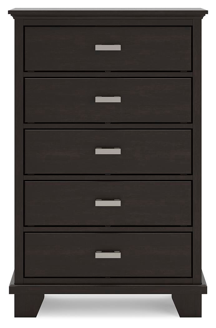 Covetown California King Panel Bed, Dresser, Mirror, Chest and Nightstand