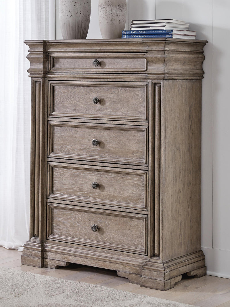 Blairhurst California King Panel Bed, Dresser, Mirror, Chest and Nightstand