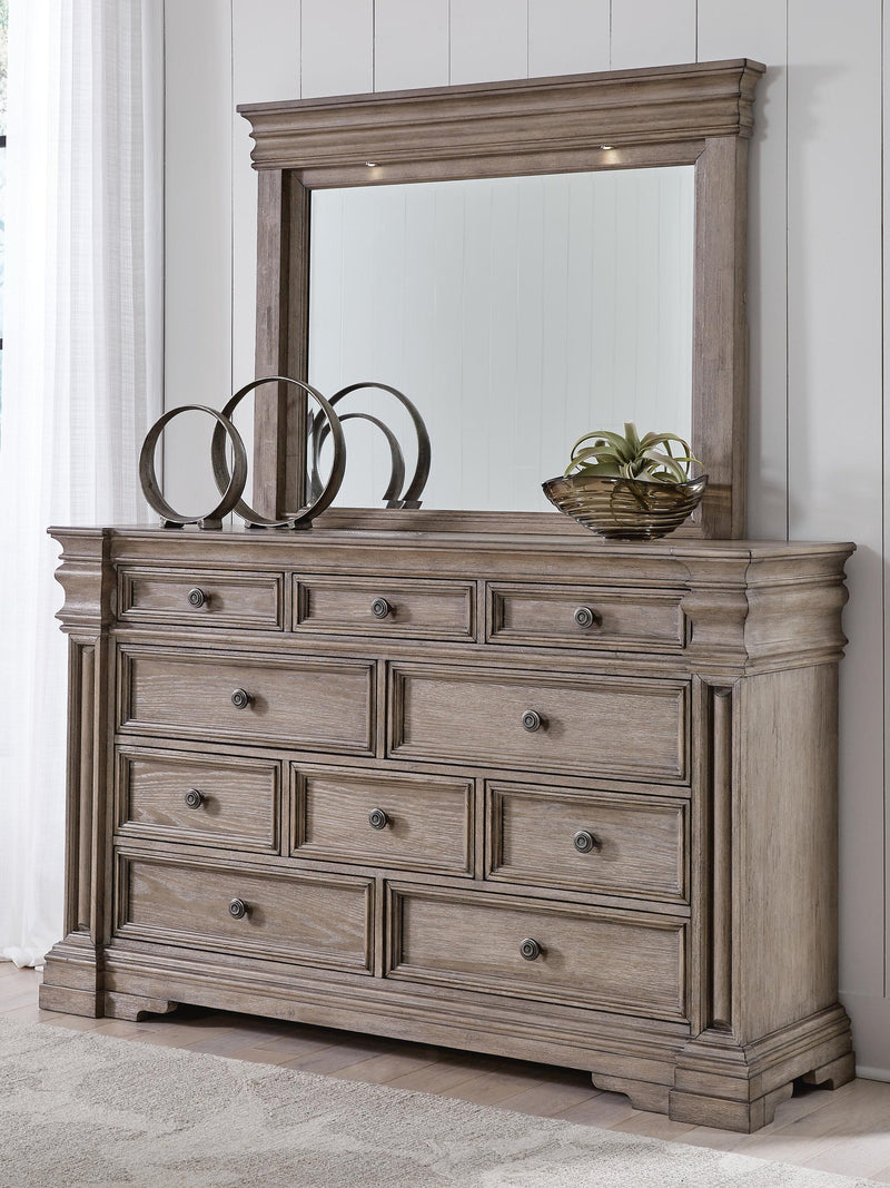 Blairhurst King Panel Bed with Mirrored Dresser and Nightstand