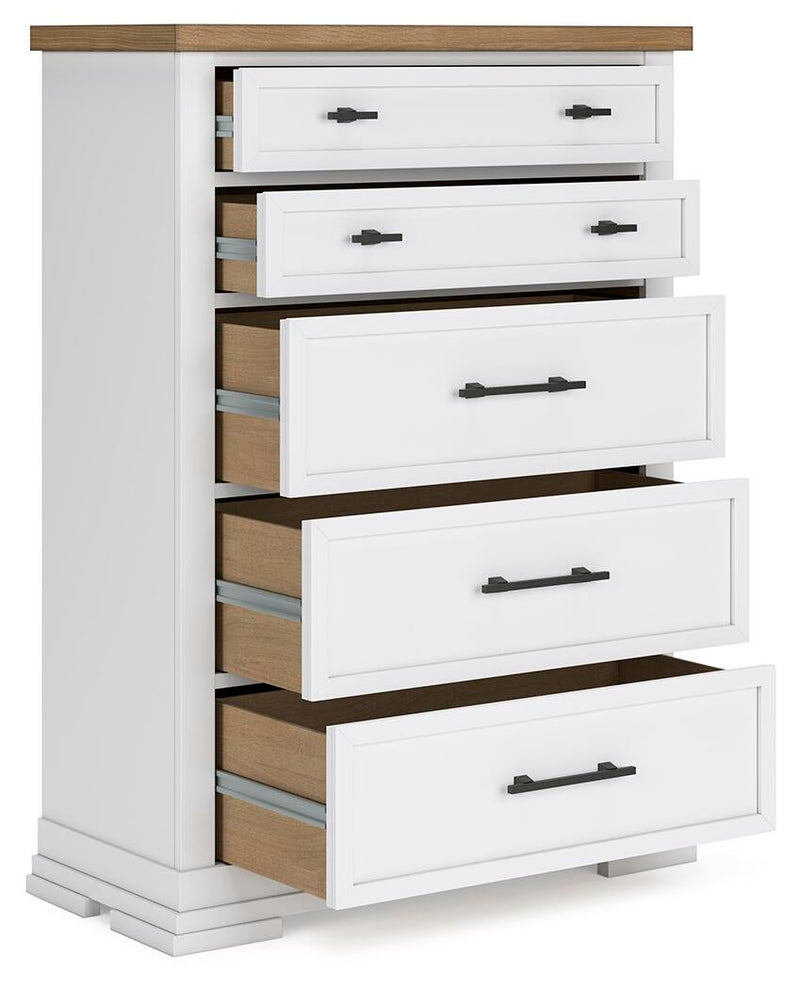 Ashbryn California King Panel Storage Bed, Dresser, Mirror, Chest and Nightstand