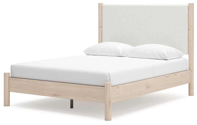 Cadmori Queen Upholstered Panel Bed with Mirrored Dresser