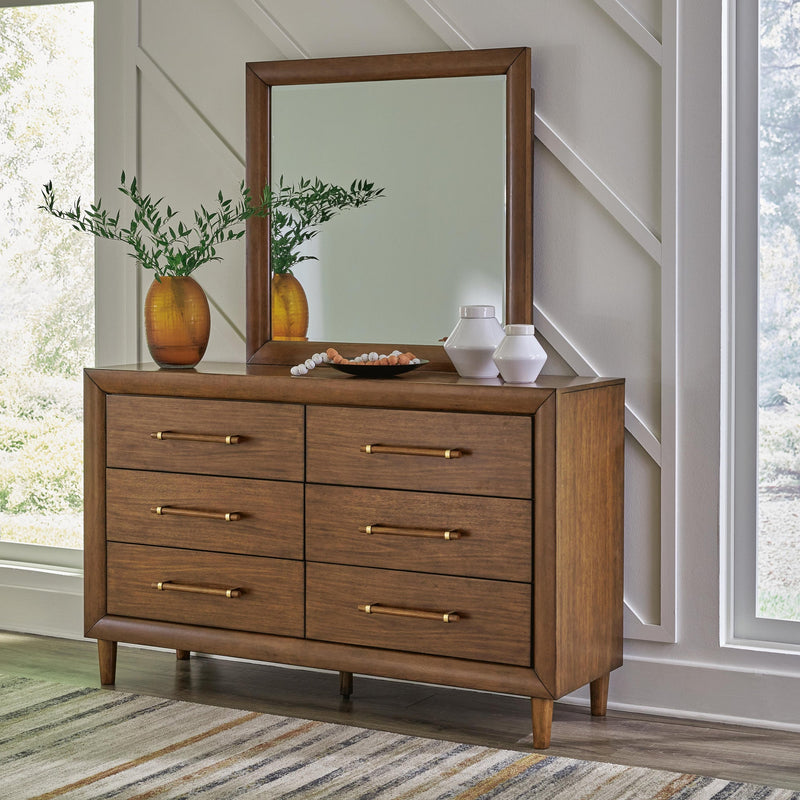 Lyncott Queen Upholstered Bed with Mirrored Dresser