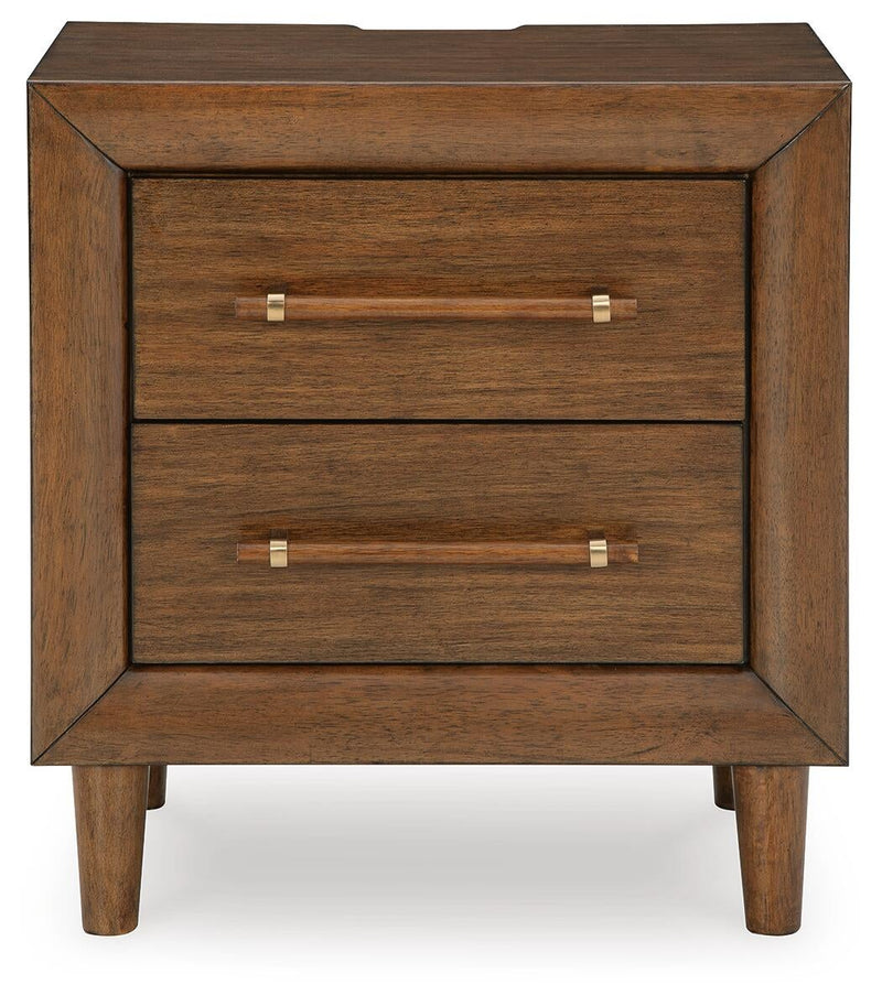Lyncott California King Upholstered Bed with Mirrored Dresser and Nightstand