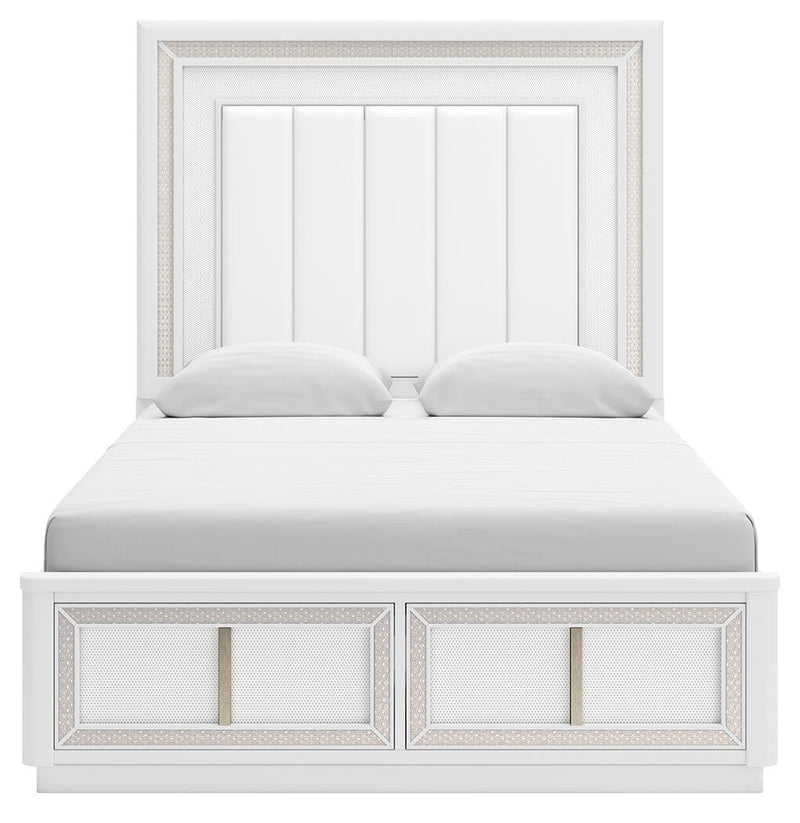 Chalanna Queen Upholstered Storage Bed, Dresser, Mirror, Chest and Nightstand