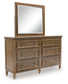 Sturlayne California King Upholstered Panel Bed, Dresser, Mirror and Nightstand