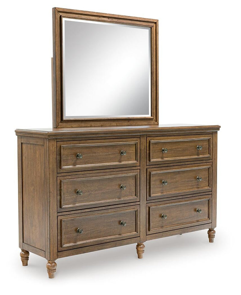 Sturlayne California King Upholstered Panel Bed, Dresser, Mirror, Chest and Nightstand