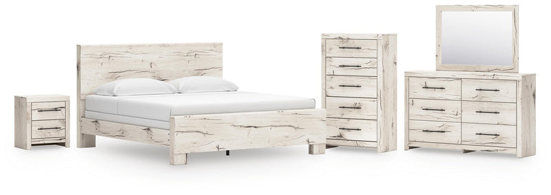 Lawroy King Panel Bed, Dresser, Mirror, Chest and Nightstand
