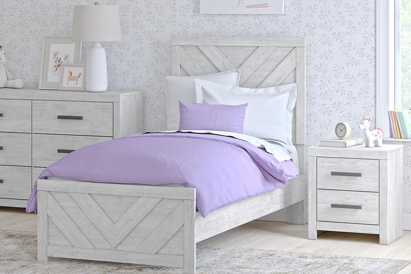 Cayboni Twin Panel Bed with Mirrored Dresser