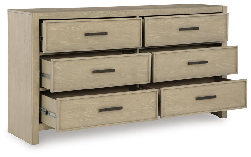 Calmoro King Bookcase Bed with Mirrored Dresser