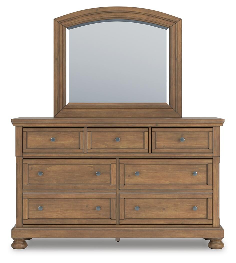 Feddinger King Storage Sleigh Bed with Mirrored Dresser and Nightstand