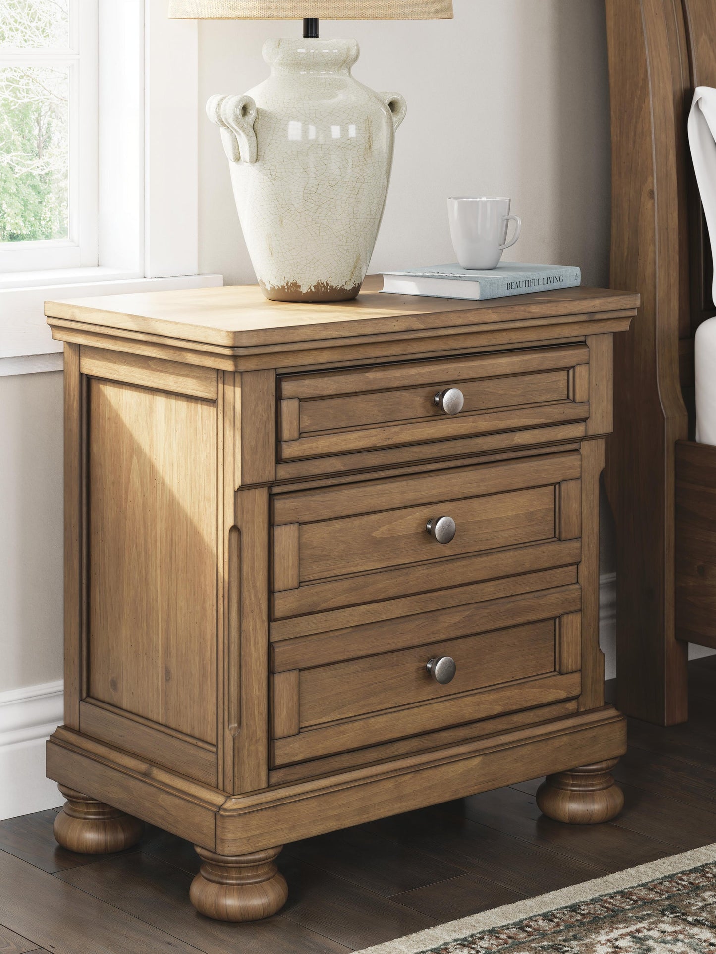 Feddinger King Storage Sleigh Bed with Mirrored Dresser and Nightstand