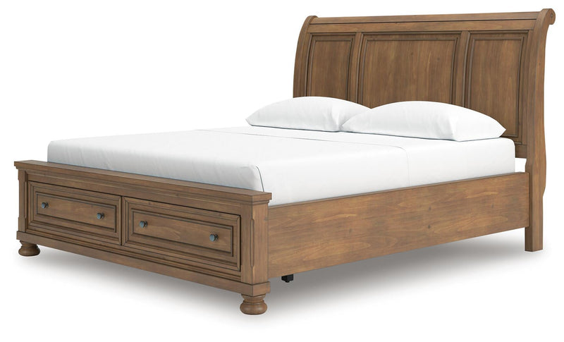 Vandenmore California King Storage Sleigh Bed with Mirrored Dresser