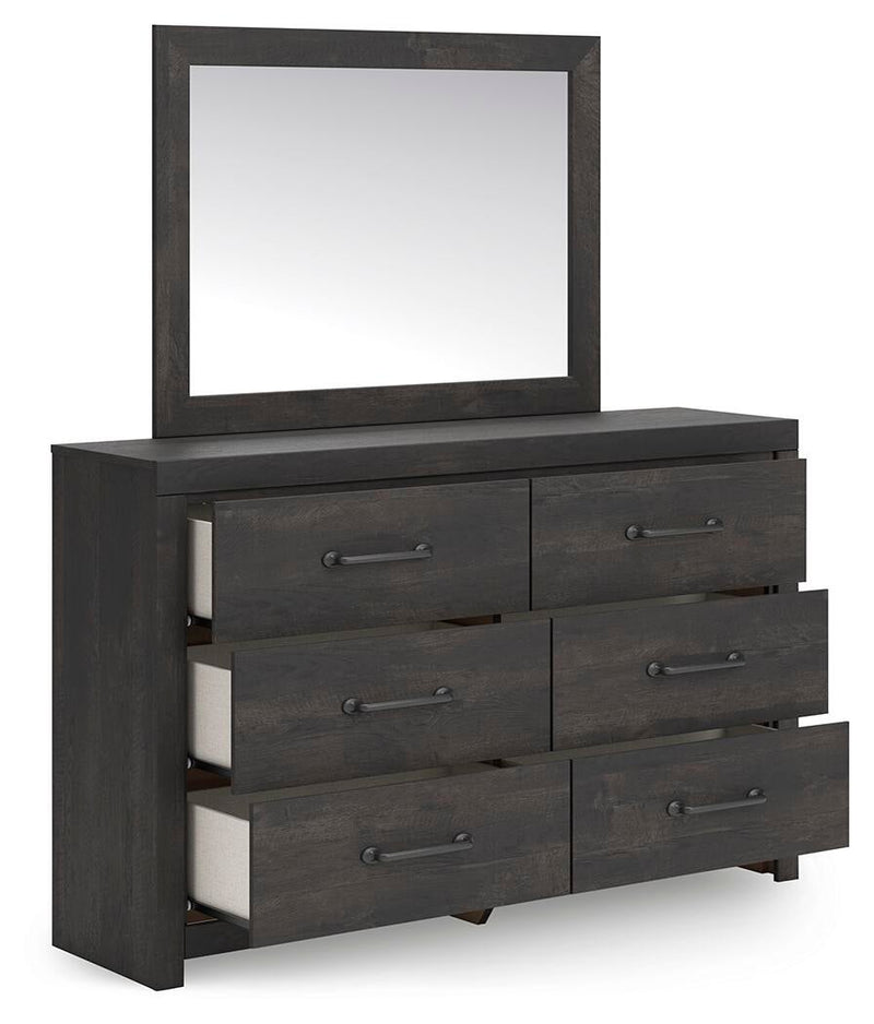 Delmorta Twin Panel Storage Bed, Dresser, Mirror and Nightstand