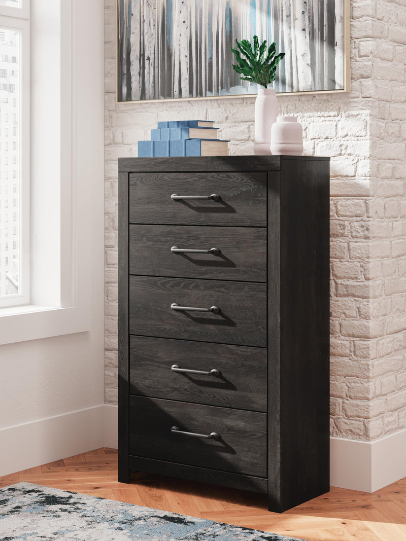 Delmorta Twin Panel Storage Bed, Dresser, Mirror, Chest and Nightstand