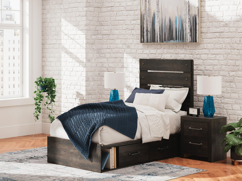 Delmorta Twin Panel Storage Bed, Dresser, Mirror, Chest and Nightstand