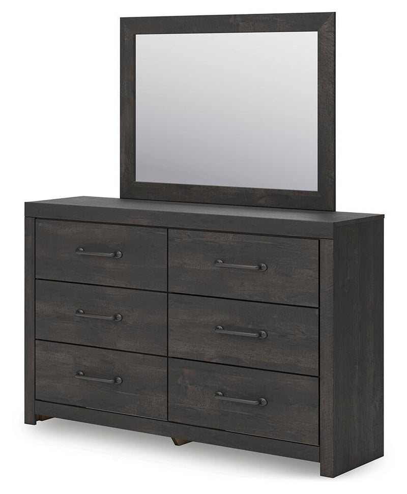 Delmorta Full Panel Storage Bed, Dresser, Mirror and Nightstand