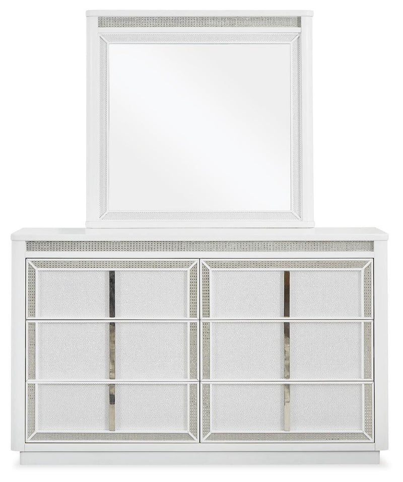 Chalanna King Upholstered Storage Bed, Dresser and Mirror