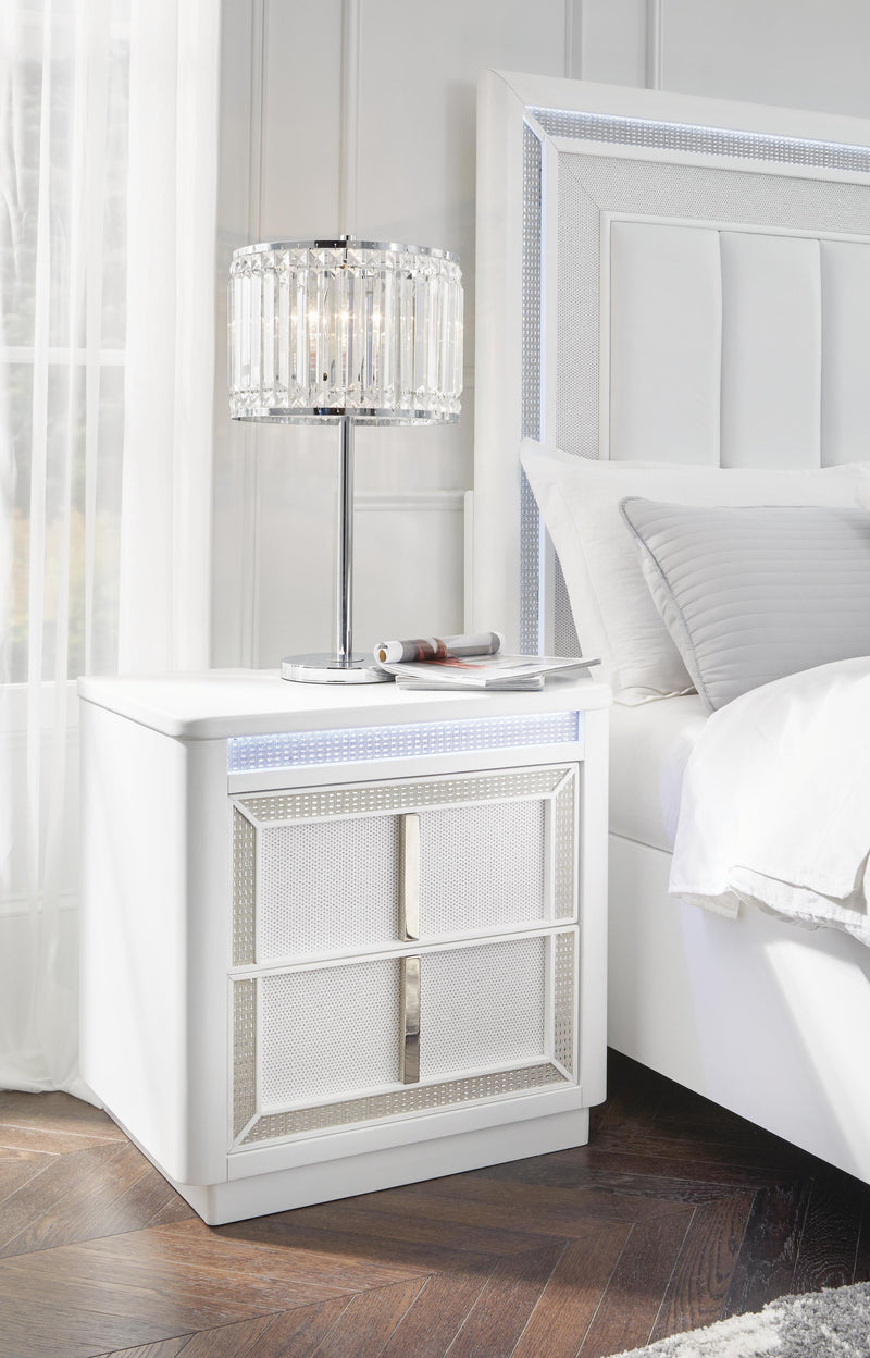Chalanna California King Upholstered Storage Bed, Dresser, Mirror, Chest and Nightstand