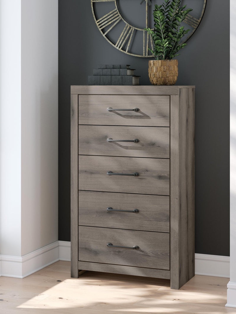 Urbanoore Full Panel Bed, Dresser, Mirror, Chest and Nightstand