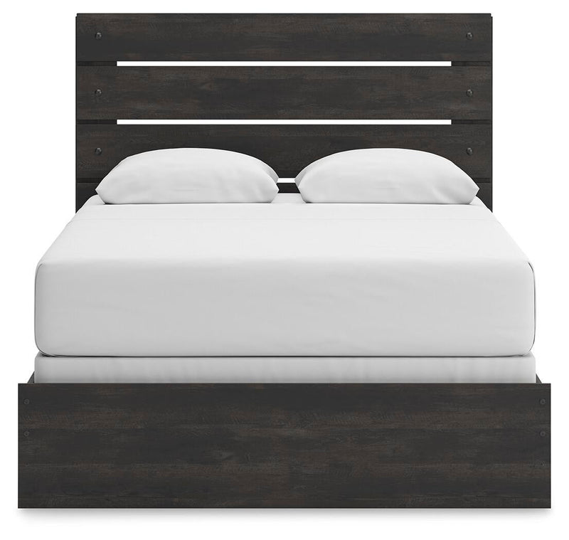 Delmorta Queen Panel Bed, Dresser, Mirror, Chest and Nightstand