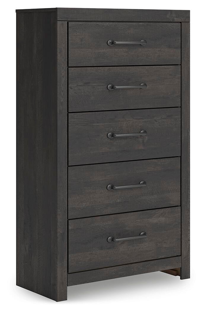 Delmorta Twin Panel Bed with Storage, Dresser, Mirror, Chest and Nightstand