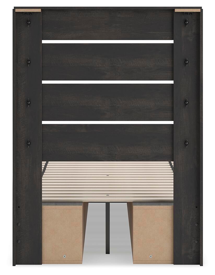 Hollivern Twin Panel Bed with Storage, Dresser, Mirror and Nightstand