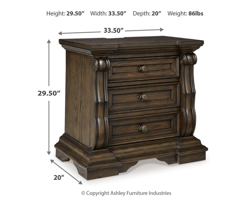 Maylee Queen Canopy Bed, Dresser, Mirror and Nightstand