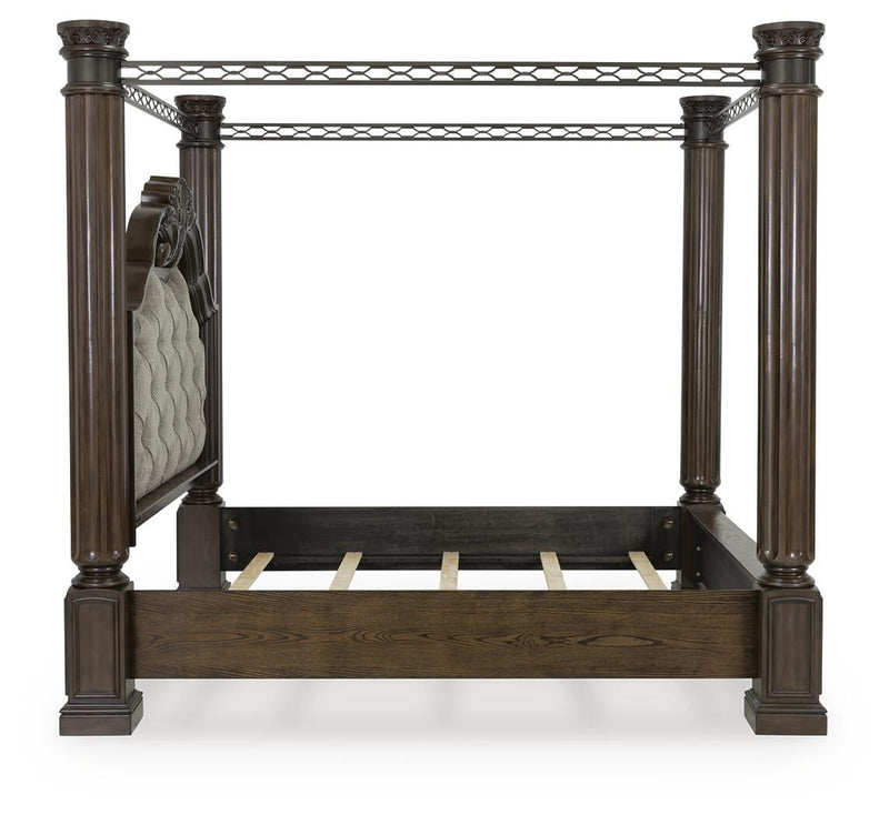 Maylee King Canopy Bed, Dresser, Mirror and Nightstand
