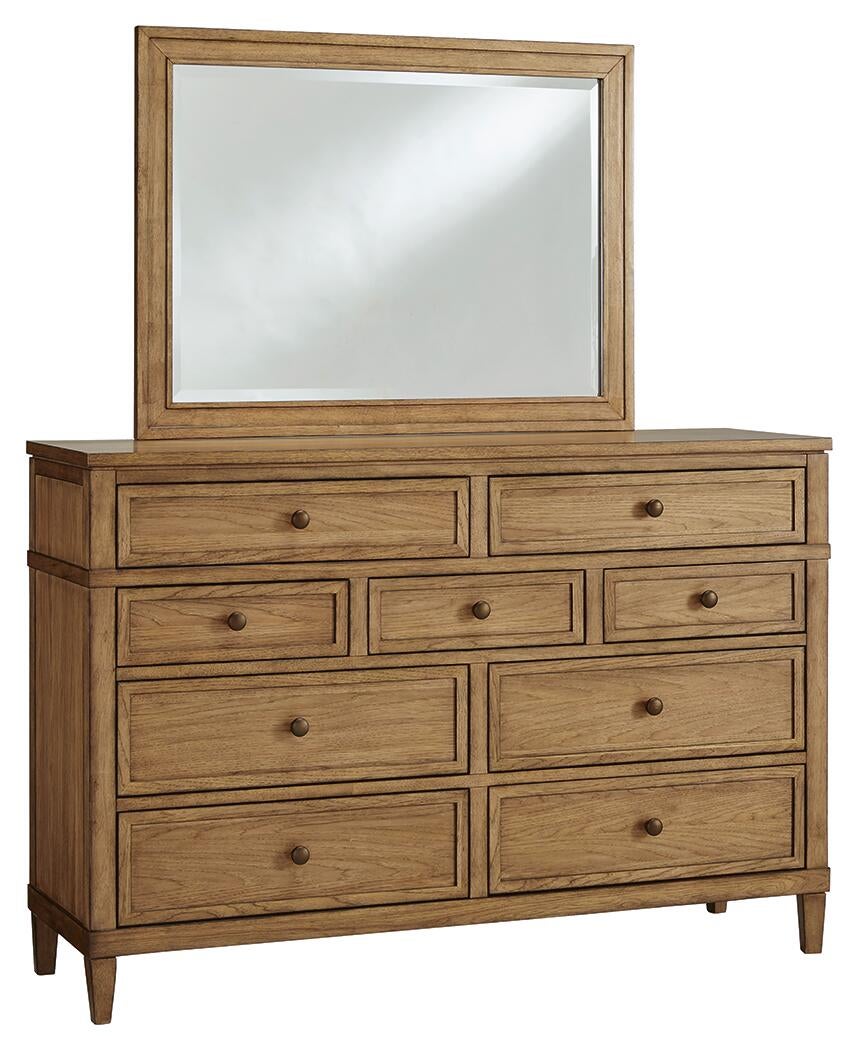 Sharlance California King Upholstered Panel Bed, Dresser and Mirror